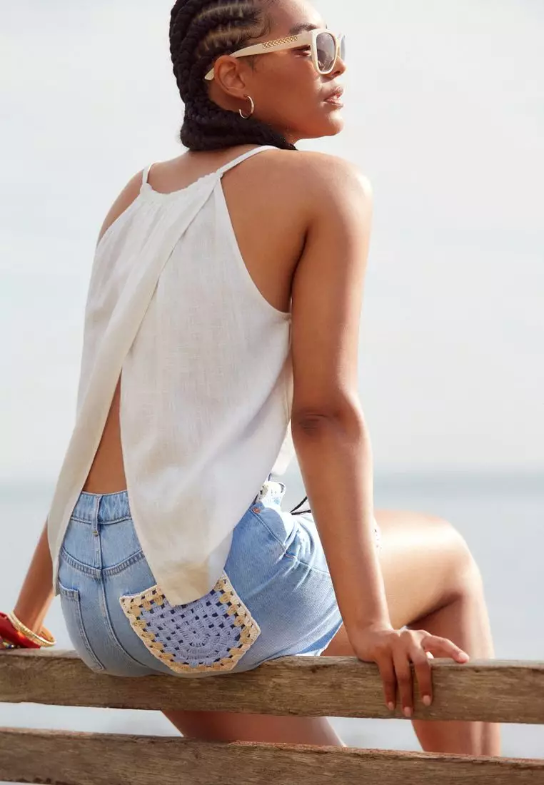 Crochet Insert Denim Shorts