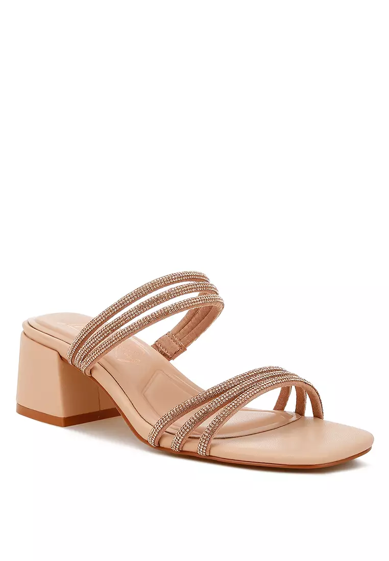 Sandal Slip-On Berhias Berlian Imitasi dalam Warna Nude