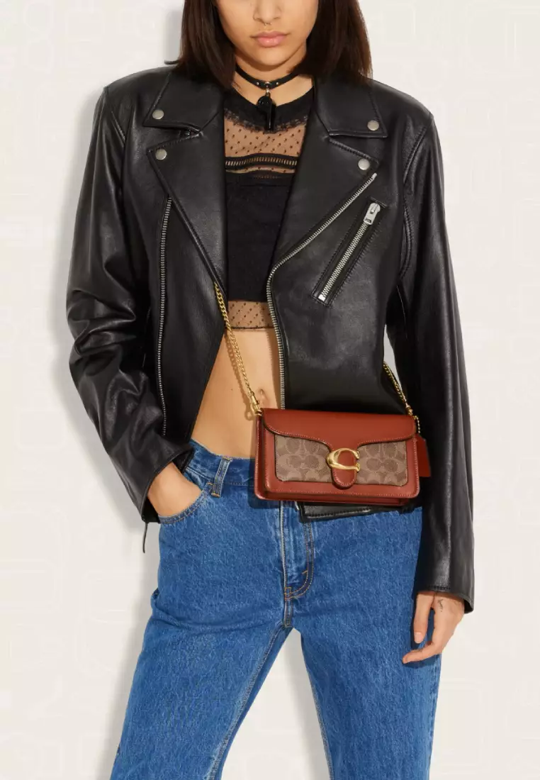 Coach Tabby Chain Clutch Signature Canvas Tan Rust