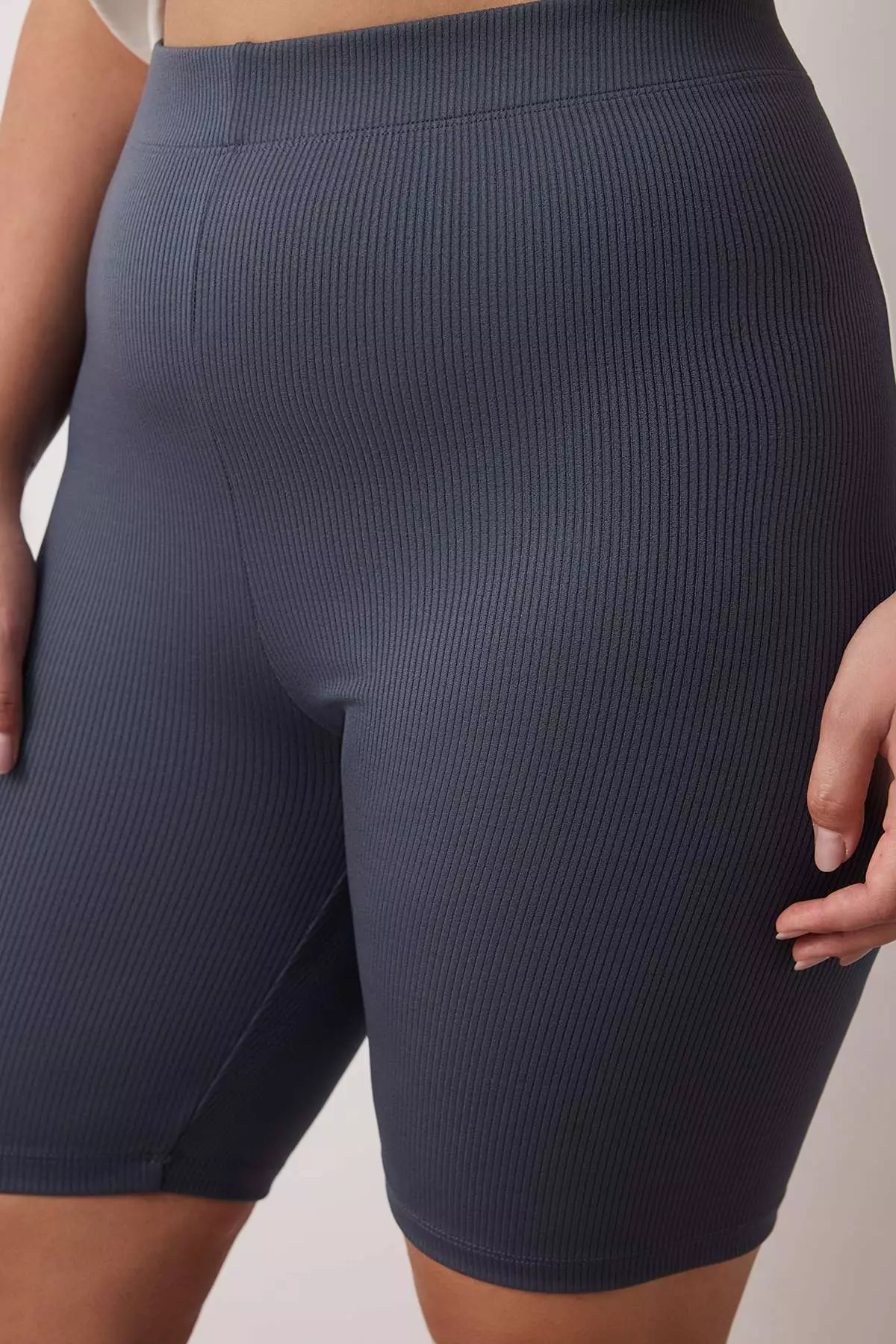 Anthracite-Dry Rose High Waist 2-Pack Biker Ribbed Knit Plus Size Leggings Tbbss24Bv00000