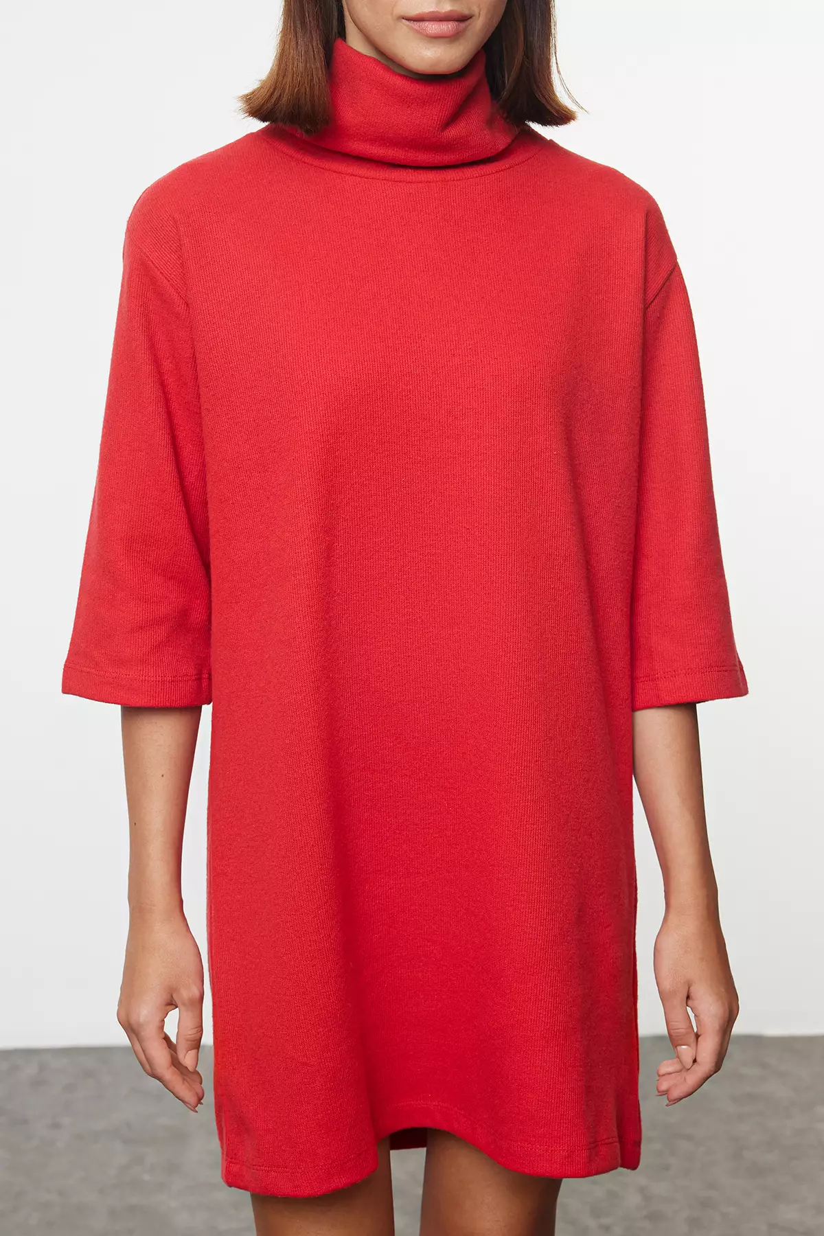 Red Turtleneck Shift/Straight Mini Thessaloniki Long Sleeve Knitted Dress TWOAW20EL1110