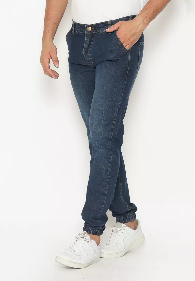 Jogger Pants Jeans Stretch Biru Tua 142304