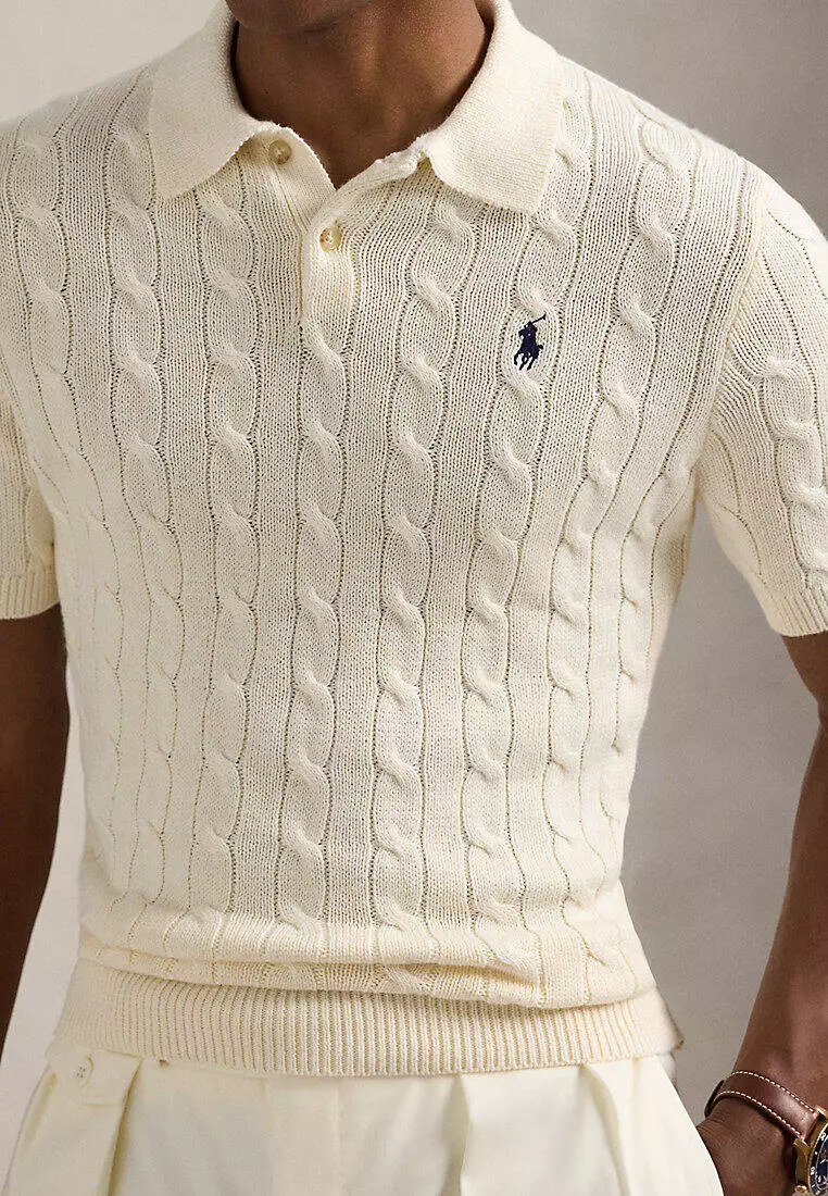 Cable-Knit Cotton Polo-Collar Sweater