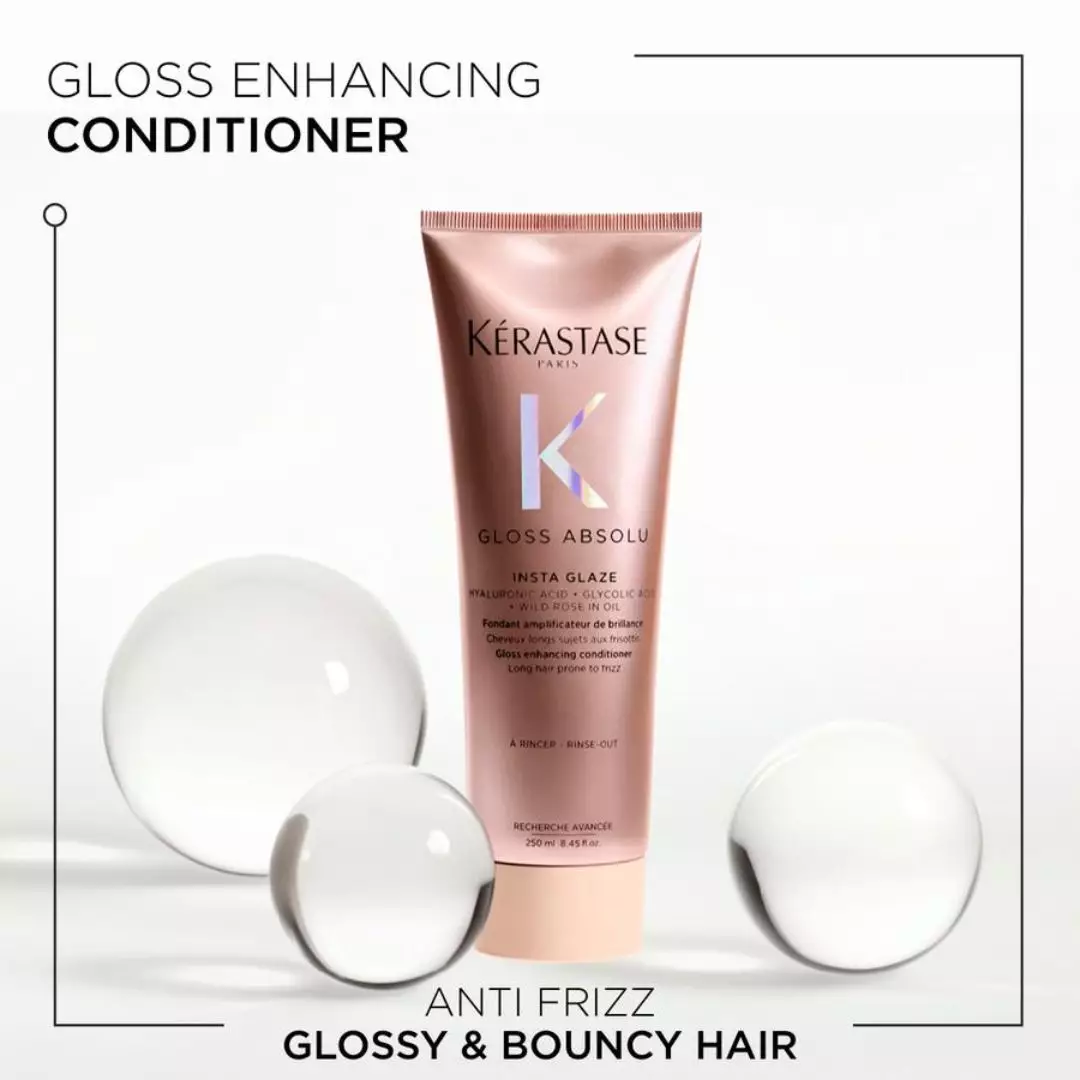 Kerastase Gloss Absolu Fondant Instant Glaze 250ml - Conditioner for Glossy and Bouncy Hair - Mengandung Hyaluronic Acid, Glycolic Acid dan Wild Rose Oil