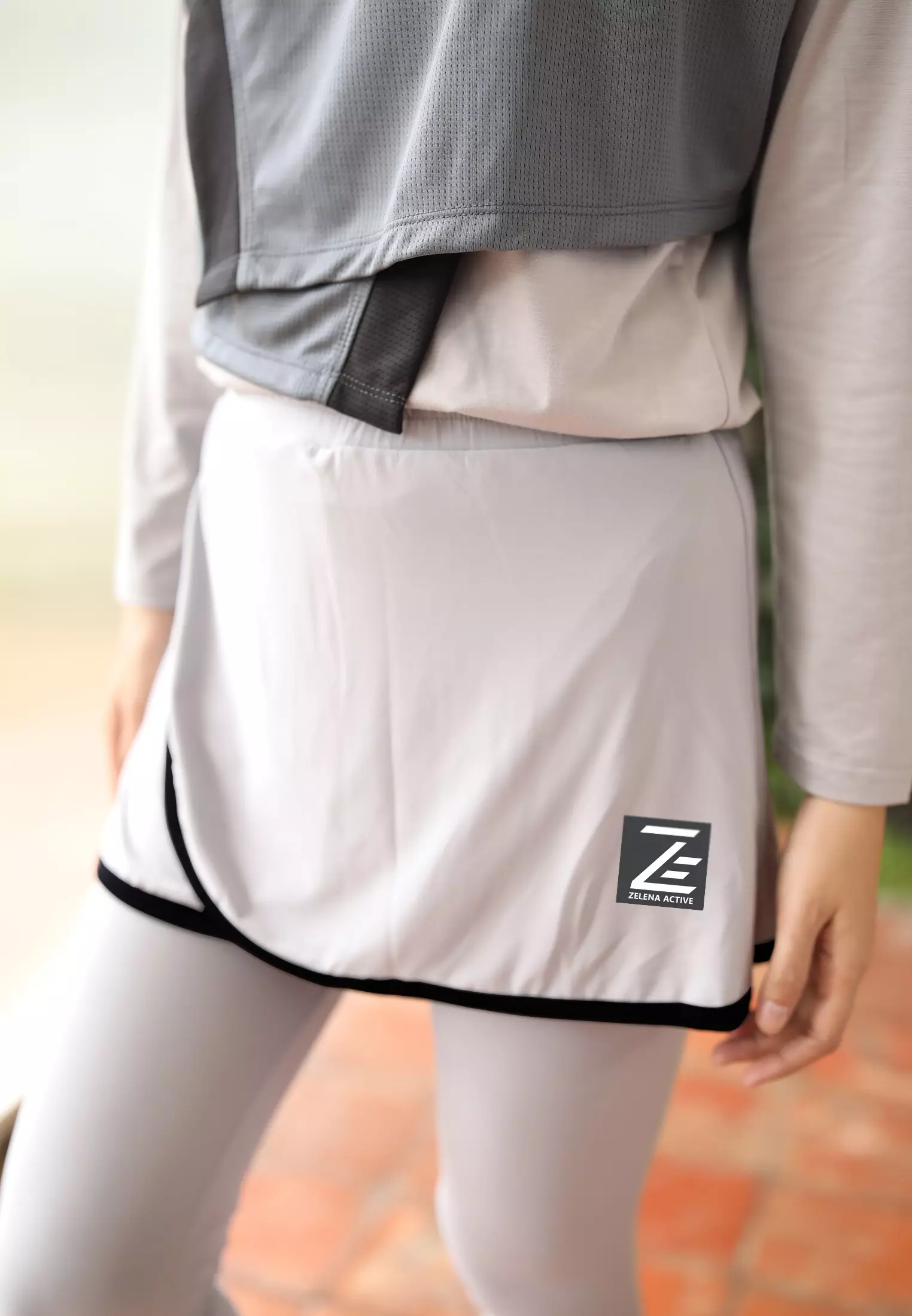Zelena - Legging Rok Olahraga Wanita Tenis Padel - Ivory Grey - L 
