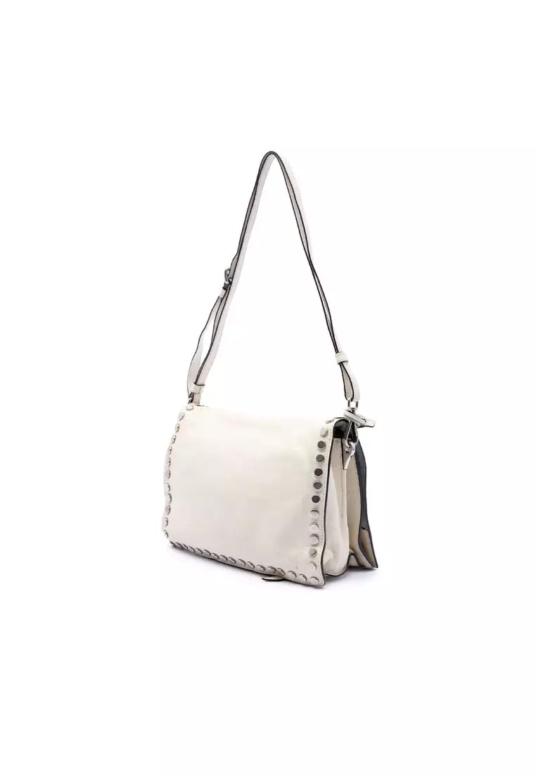 Pre-Loved Prada Glace Calfskin Studded Etiquette Flap