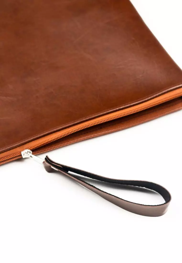 Houseofcuff Clutch Pria Tas Tangan Unisex Cokelat Model Polos Zipper