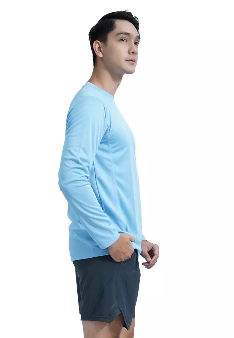 Tiento Kaos Running Dry Fit Lengan Panjang Baju Olahraga Pria Lari Gym Fitness Airy Blue