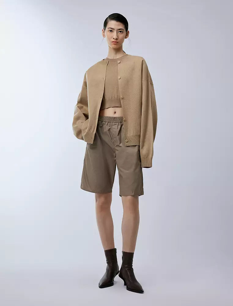 Poplin Straight-Leg Refined Minimalist Commuter Mid-Length Pants