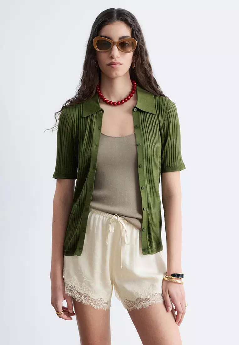 Lace-Panel Jacquard Mini Shorts