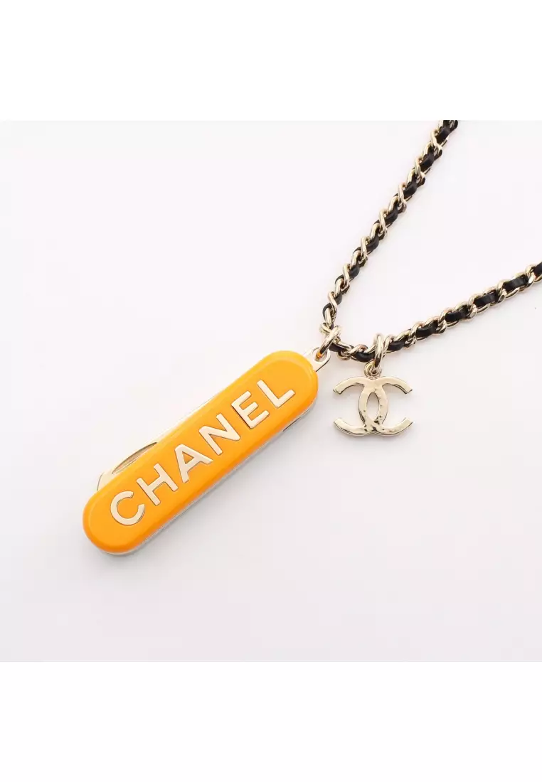 Buy Chanel Pre loved Chanel necklace GP leather gold black orange