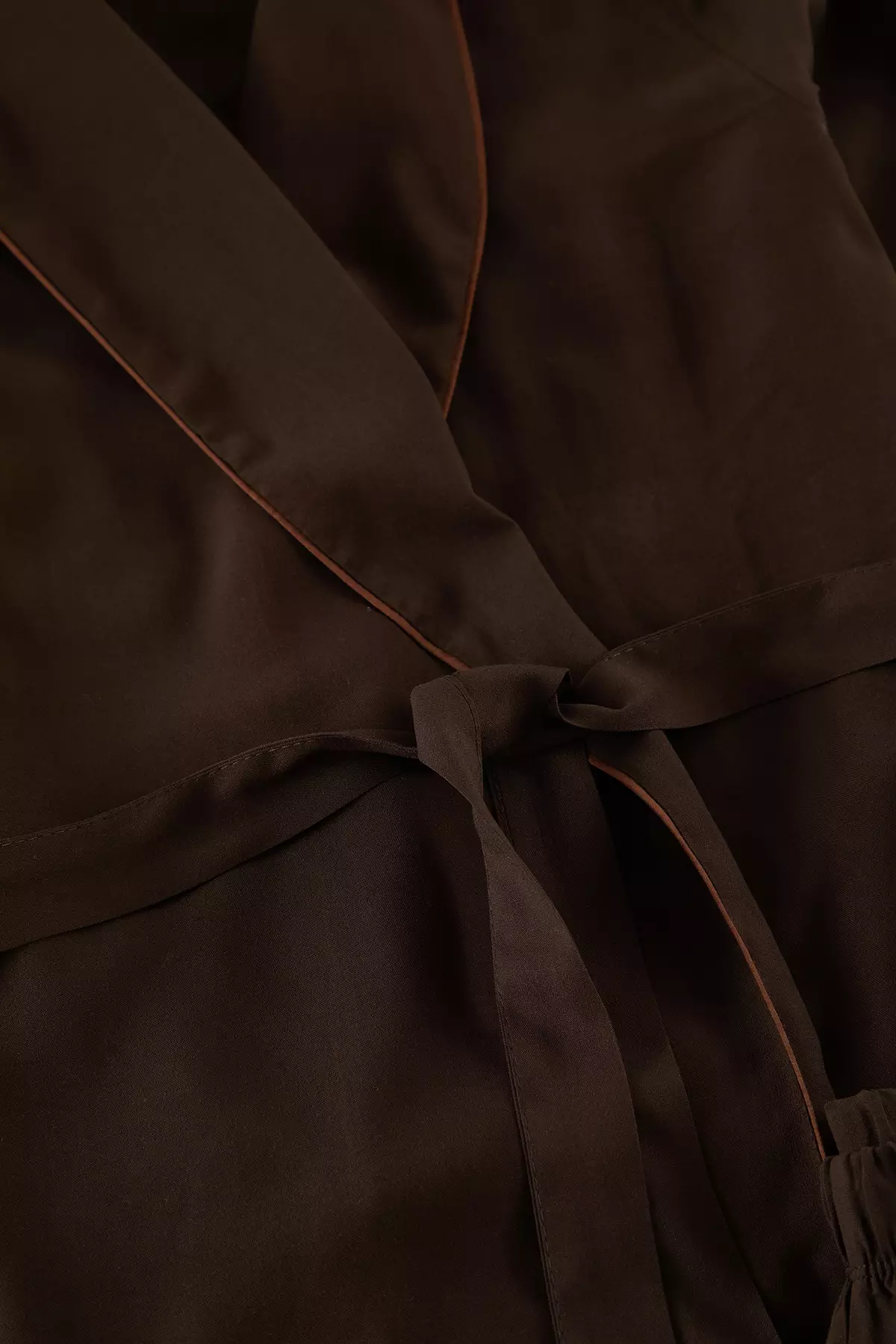 Brown Belted Piping Detail Double Breasted Viscose Woven Pajamas Set Thmaw22Pt1109