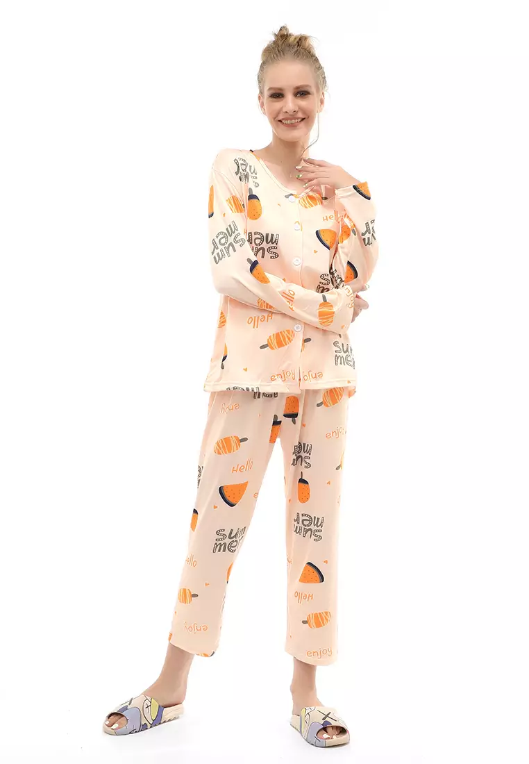 Vance Setelan Piyama Baju Tidur Wanita Lengan Panjang Watermelon Motive Material Cotton ORIGINAL - Cream