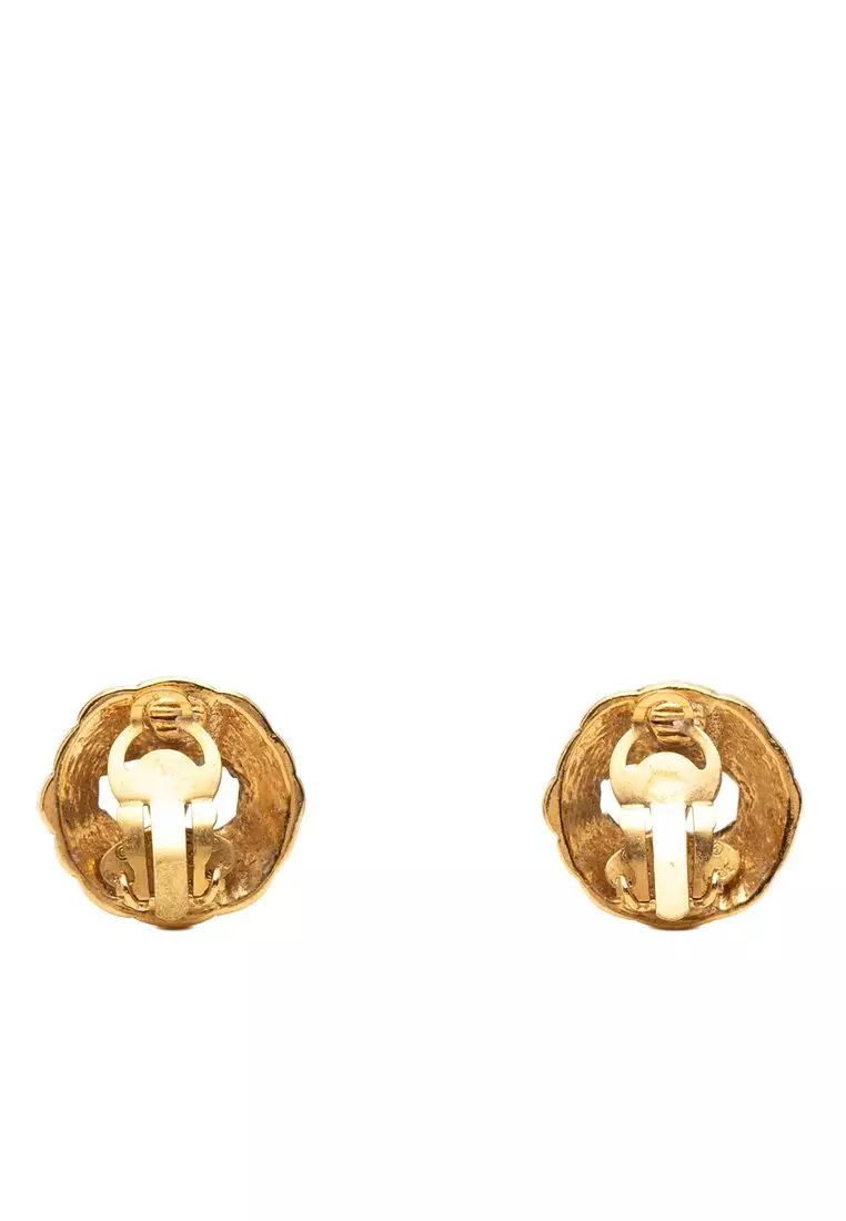 Pre-Loved Chanel Gold Plated Cc Hollow Round Clip On Earrings