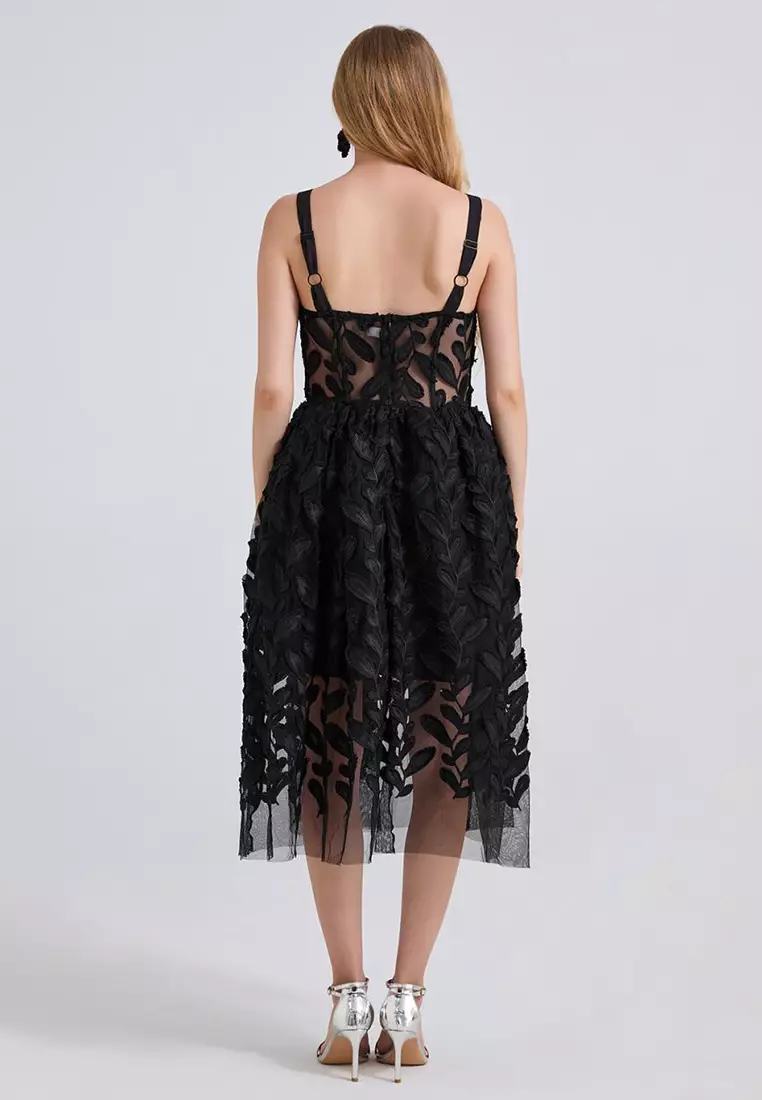 2025 New Romantic Flower Slim Suspender Dress CA25070938BK