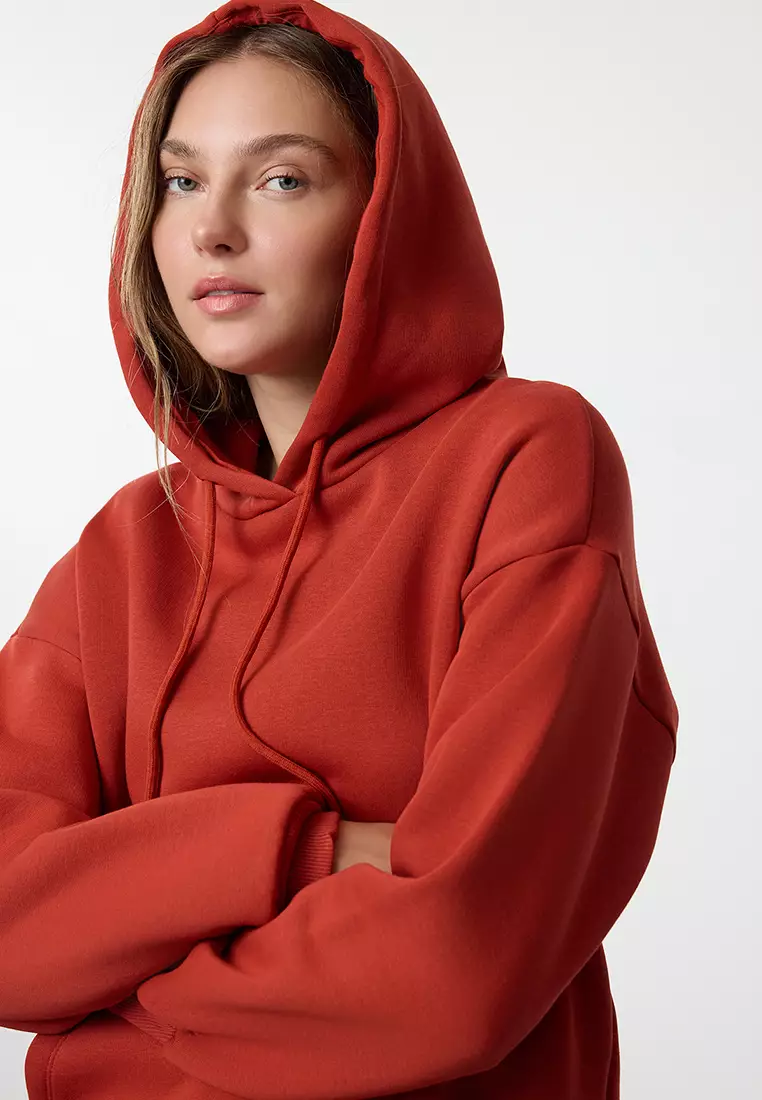 Thick Fleece Inside Oversize/Wide Fit Hooded Basic Knitted Sweatshirt