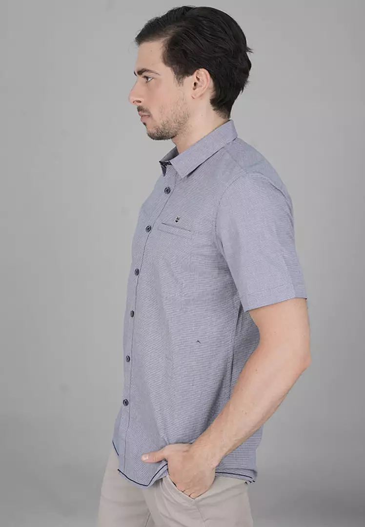 LGS - Kemeja Casual Pria - Lengan Pendek - Slim Fit - Warna Abu-Abu Muda - JSH.390.S1079F.910.C