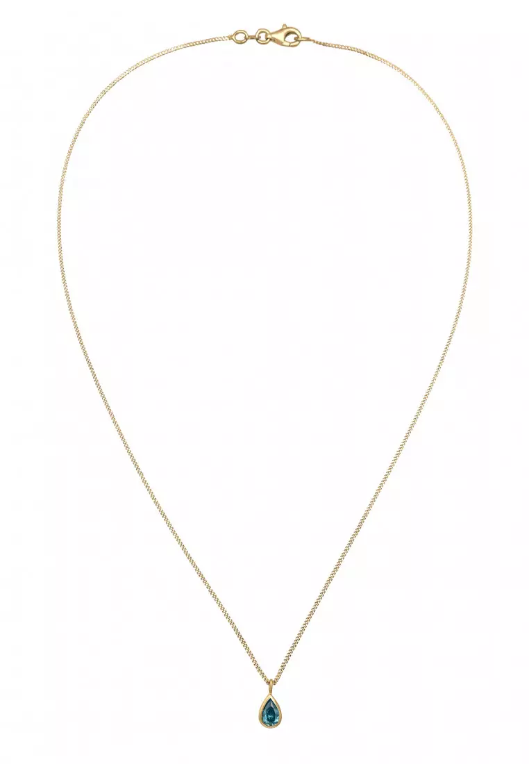Kalung Perhiasan Perak 925 Wanita Drop Light Blue Zirconia Gold Plated