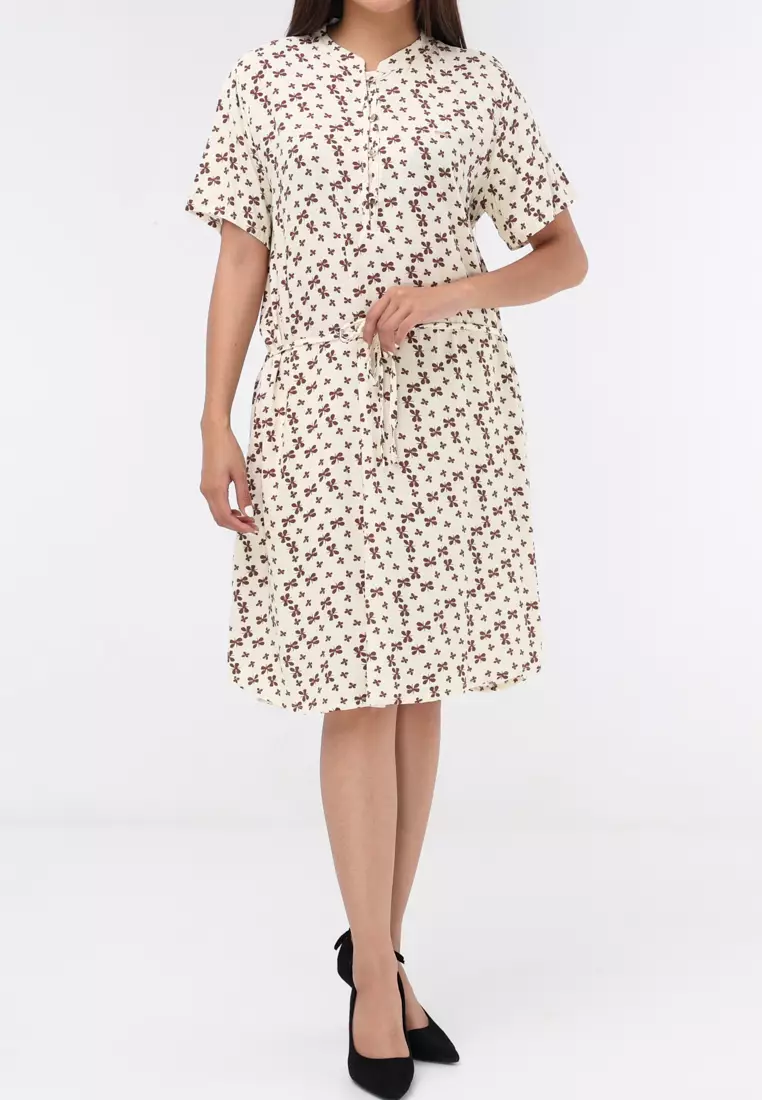 Woven Printed Linen Short Sleeve Dress