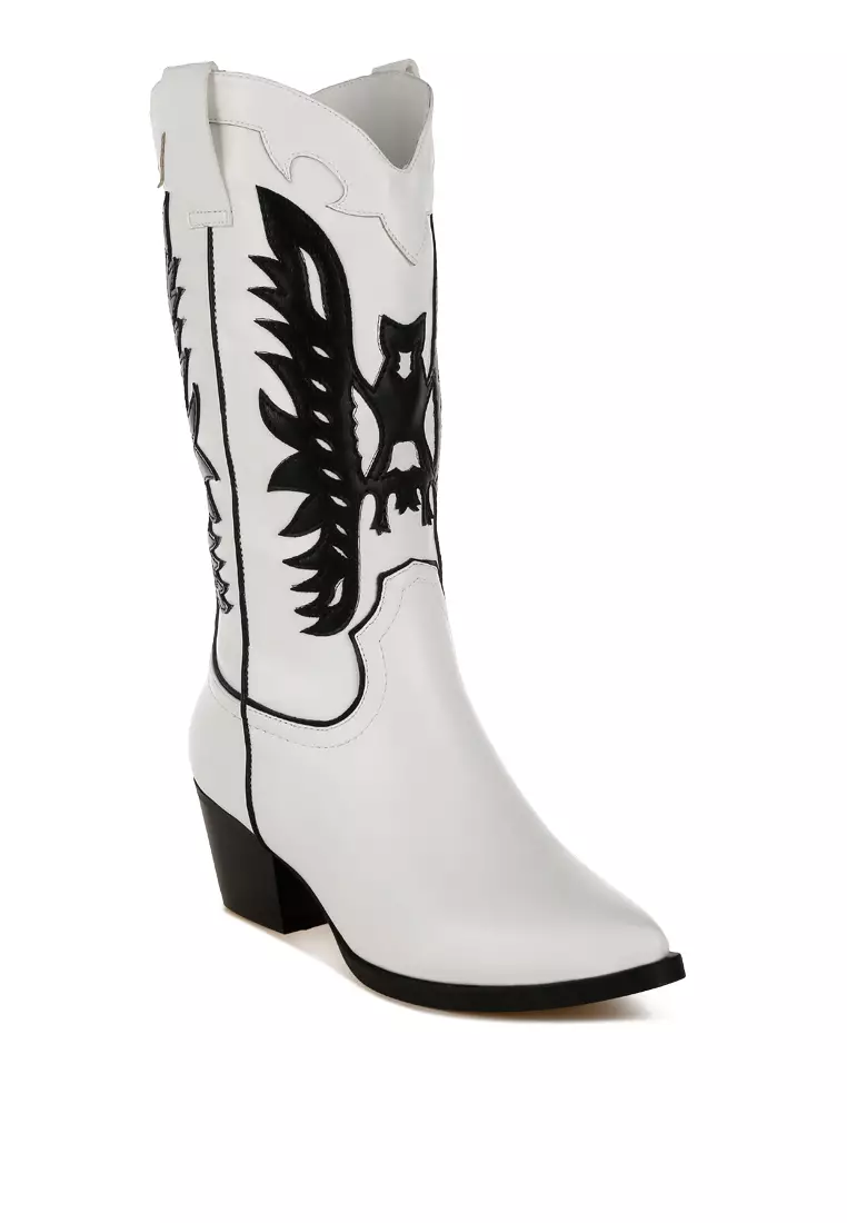 Winged Patchwork Cowboy Boots in White
