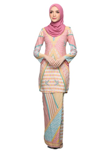 Kurung Indra from Seri Maharani in pink and yellow and Multi