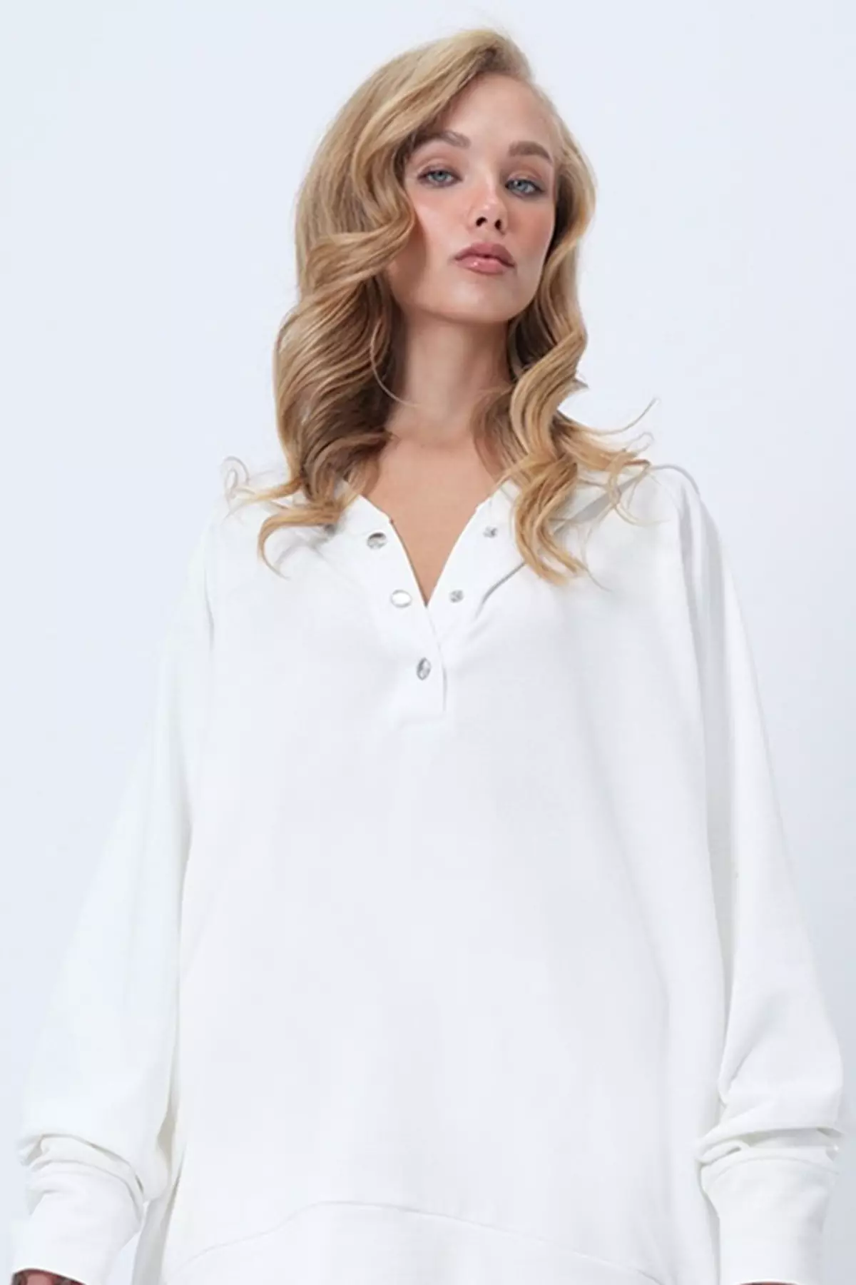 White Hooded Oversize Sweatshirt And Pants Set Alc-X12476