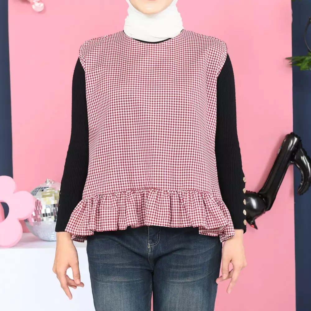 Tiya Sleeveless Tartan Basic Tops - Maroon M19867 R62S6