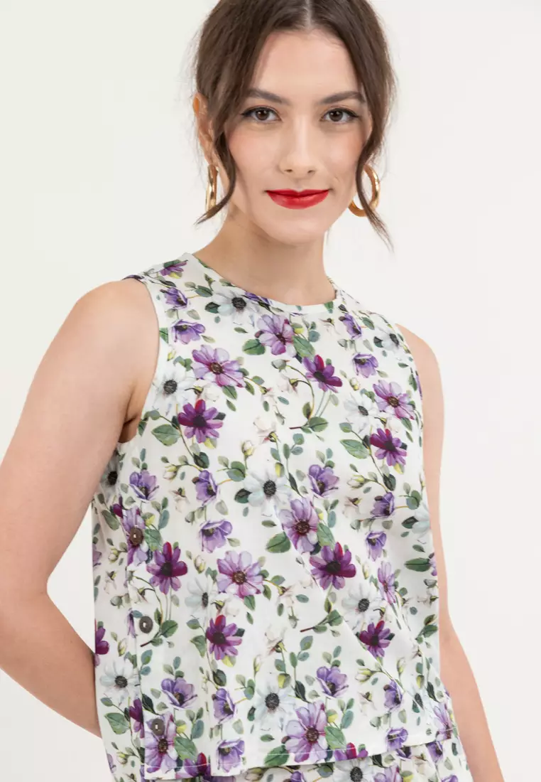 London Floral Blouse with Side Buttons