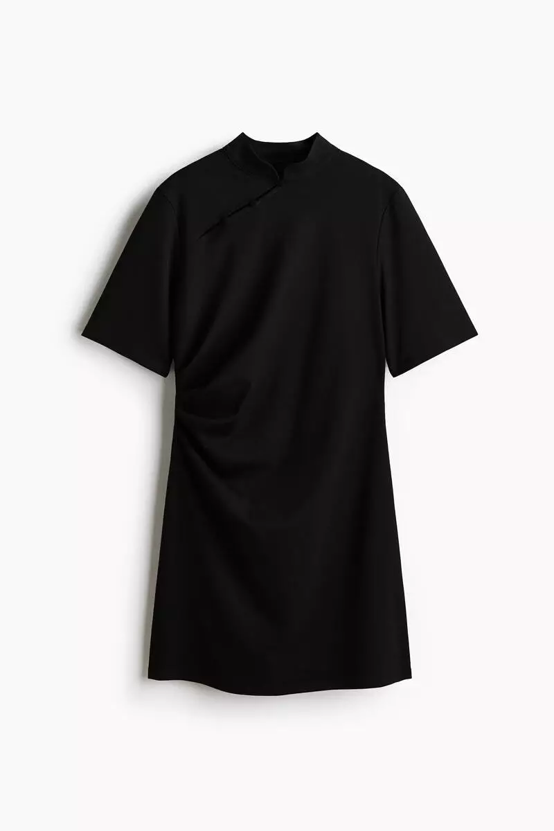 Draped button-detail dress