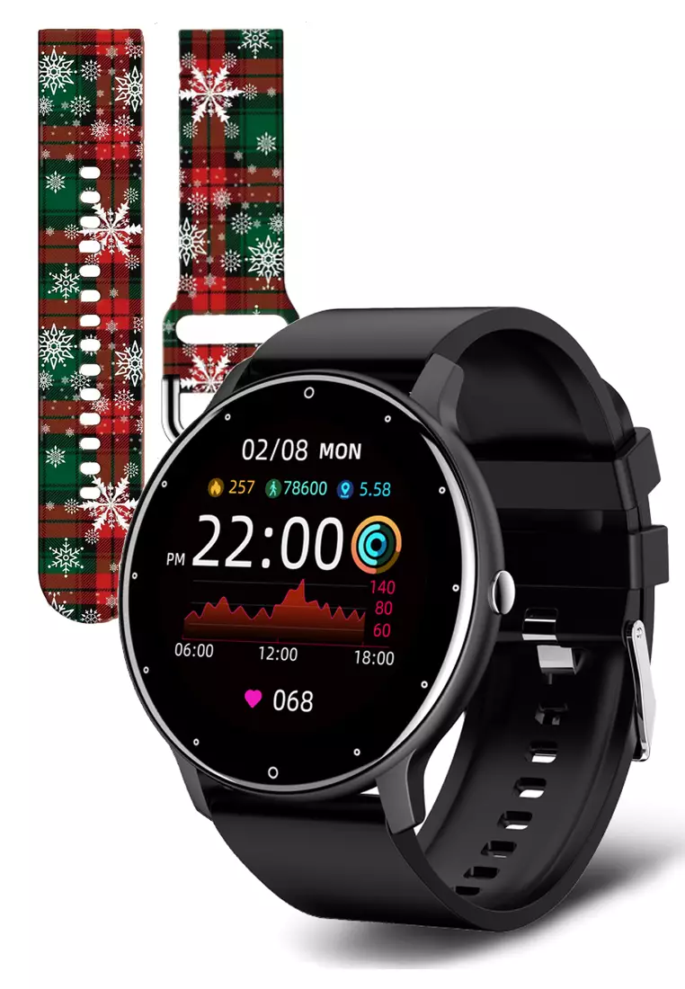 Value Deal - Xmas Special limited series IOS/Android Black Unisex SmartWatch + 1 Free Black Rubber Strap