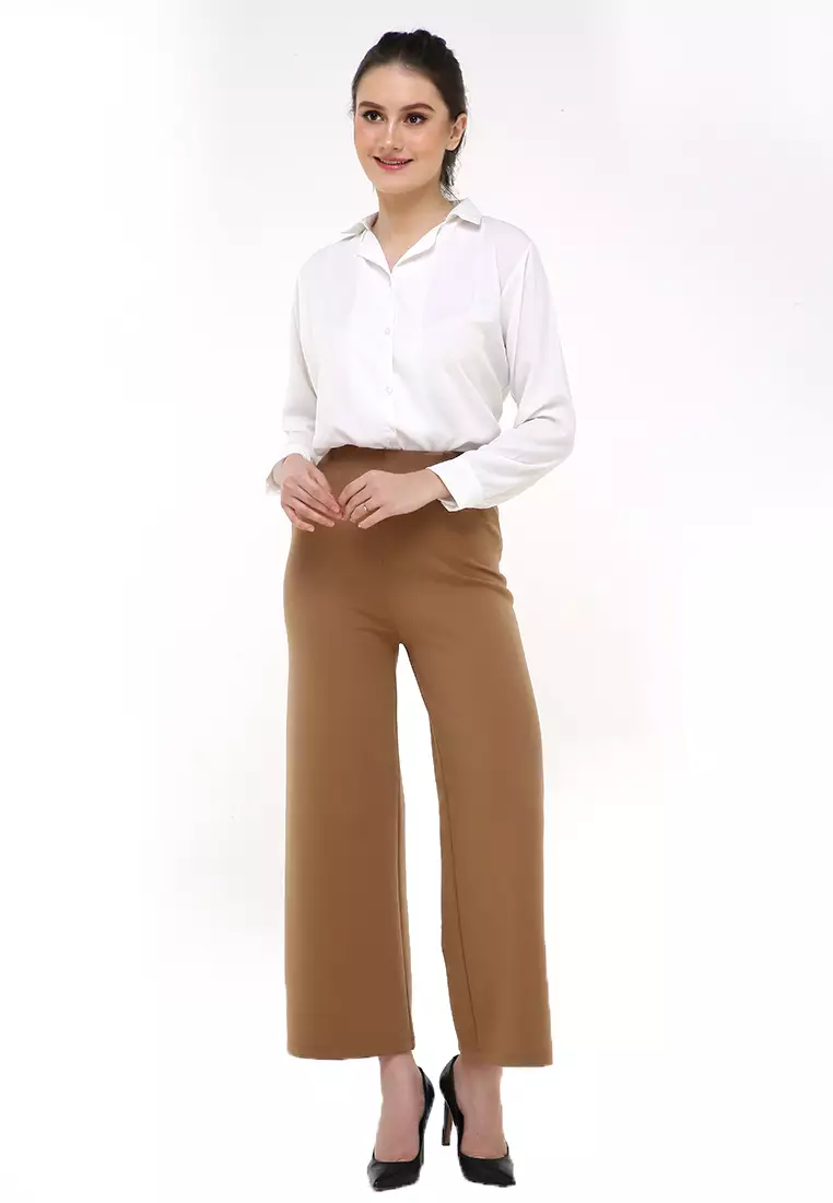Kahla Culotte Trousers Zipper On The Back Bawahan Wanita Premium Quality - Brown