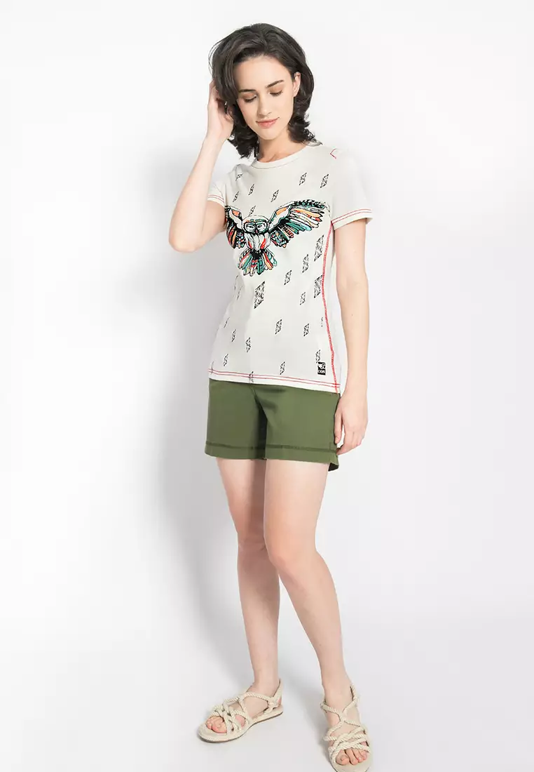 LGS Kaos Wanita Motif Gambar Burung Putih LTS.555.T867M.057.C