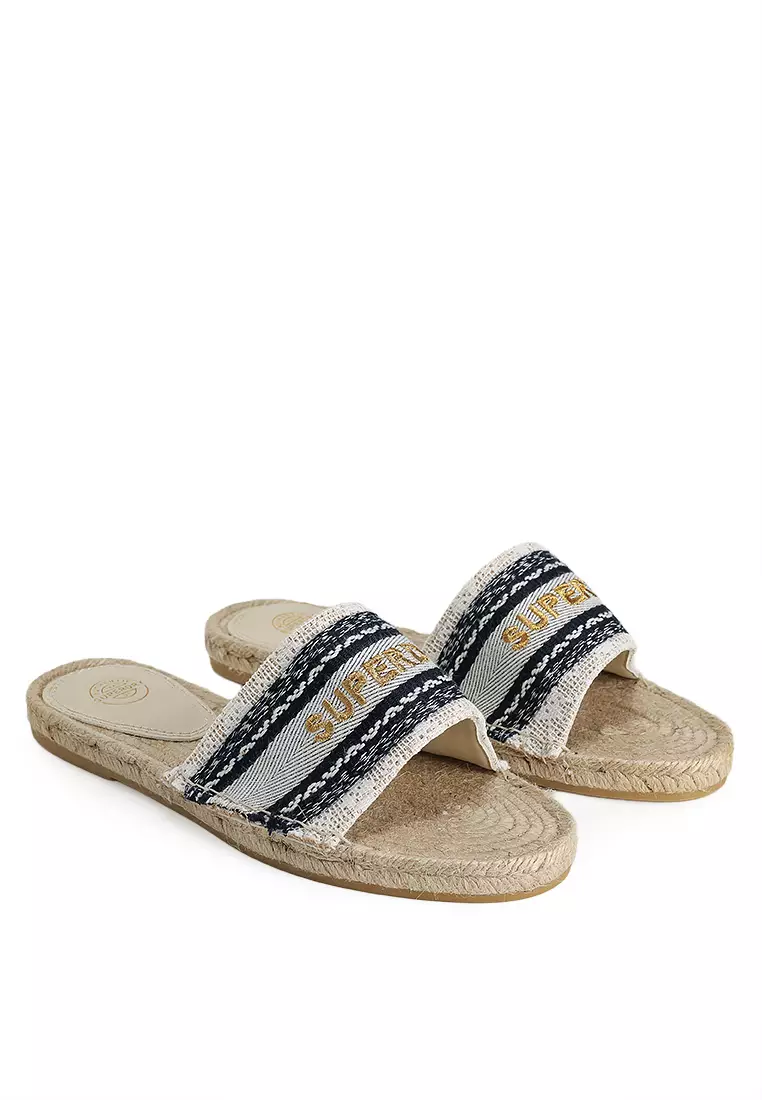 Canvas Espadrille Overlay Slides