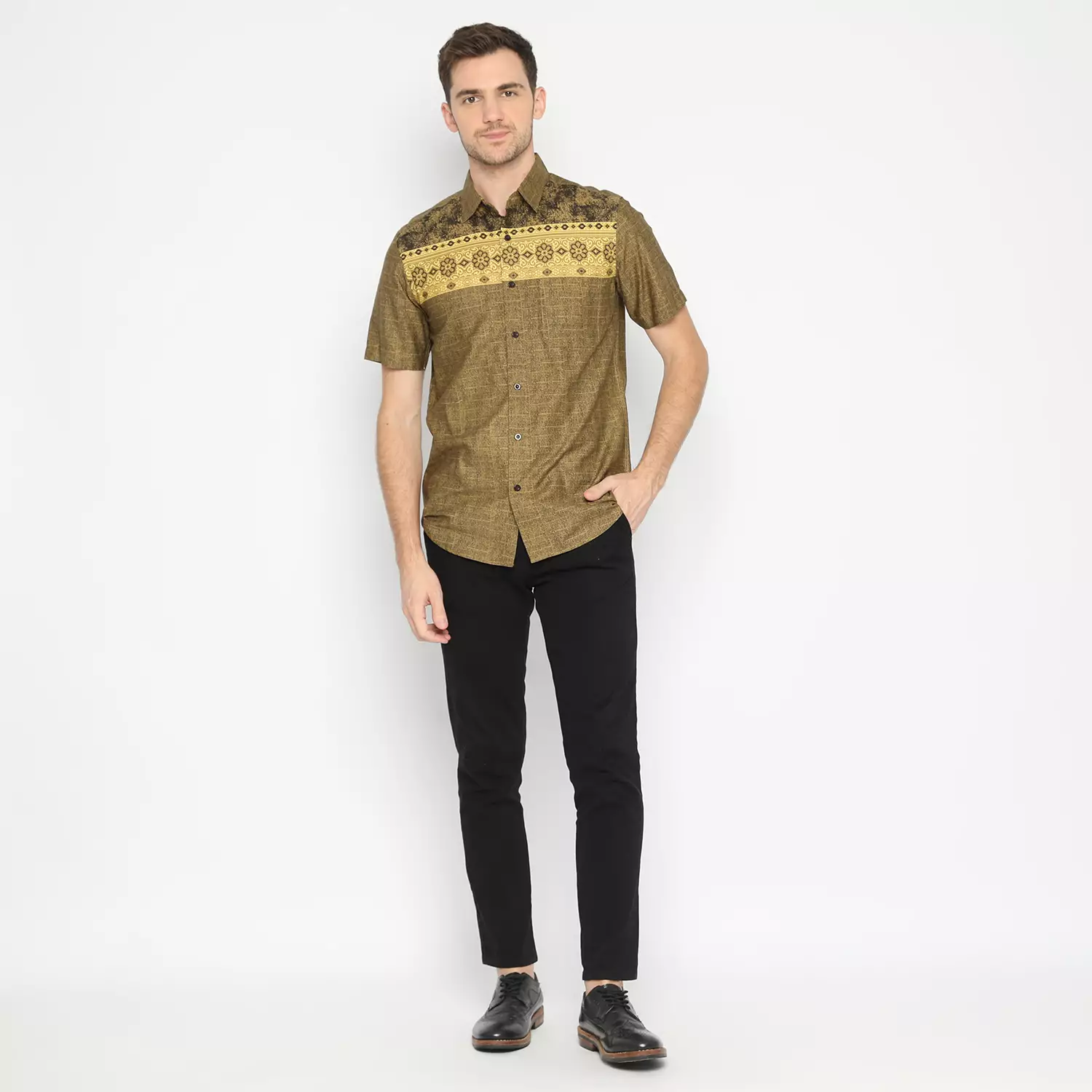 Platini Baju Kemeja Motif Pria Lengan Pendek Katun Coklat 132125