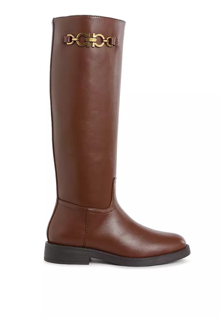 Discount on London Rag  shoes - SKU: Metal Chain Link Detail Calf Boots in Tan