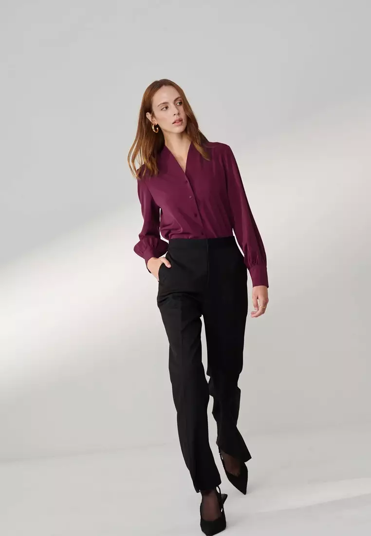 Black Textured Straight Leg Trousers
