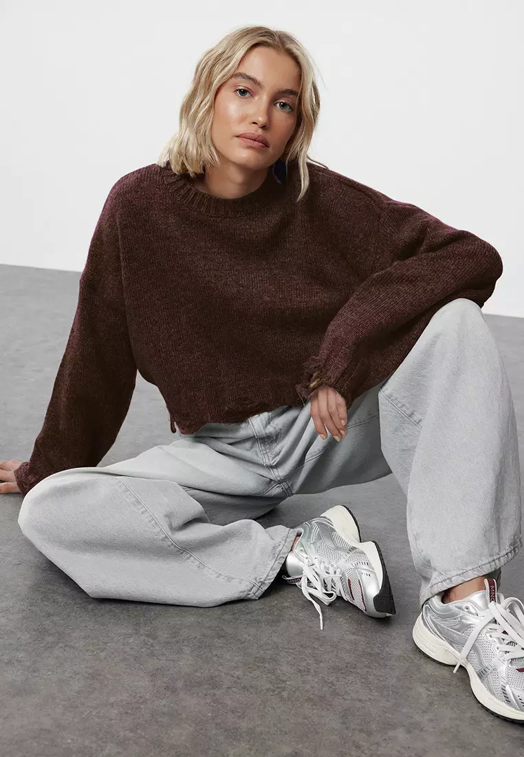 Crop Super Wide fit Soft Textured Knit Sweater