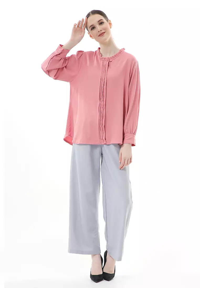 Vionka Kemeja Atasan Wanita Opnaisel Motif Polos - Dusty Pink