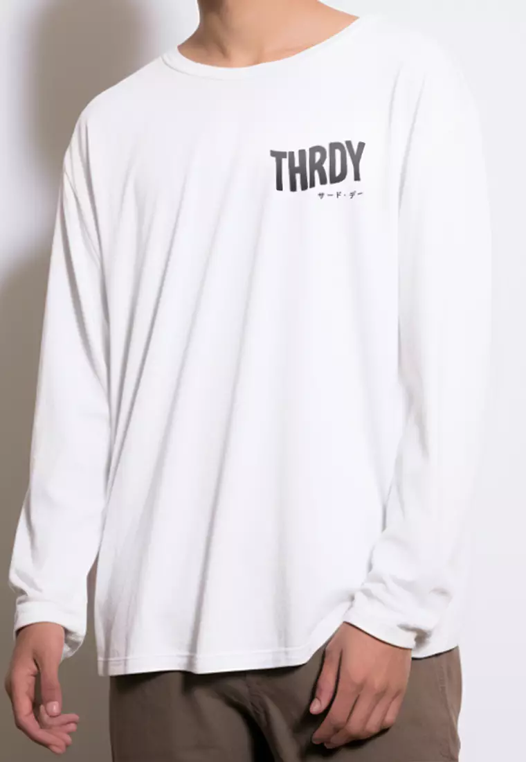 MTQ45 kaos lengan panjang putih tangan panjang pria distro tulisan thrdy wavy putih white