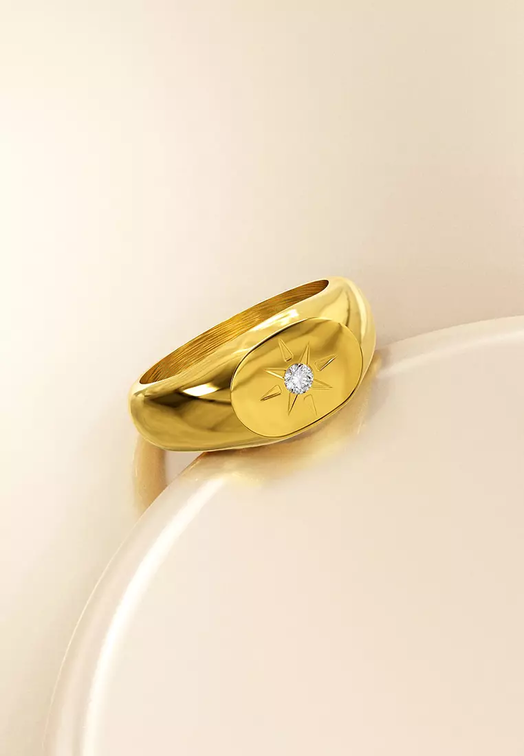Celestial Brilliance Ring with Cubic Zirconia in Gold Layered