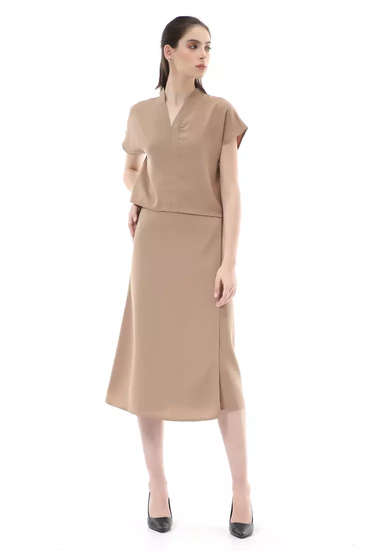 Nayra Setelan Baju & Rok Wanita One Set Adjustable Short Sleeve Material Dolce ORIGINAL - Milo