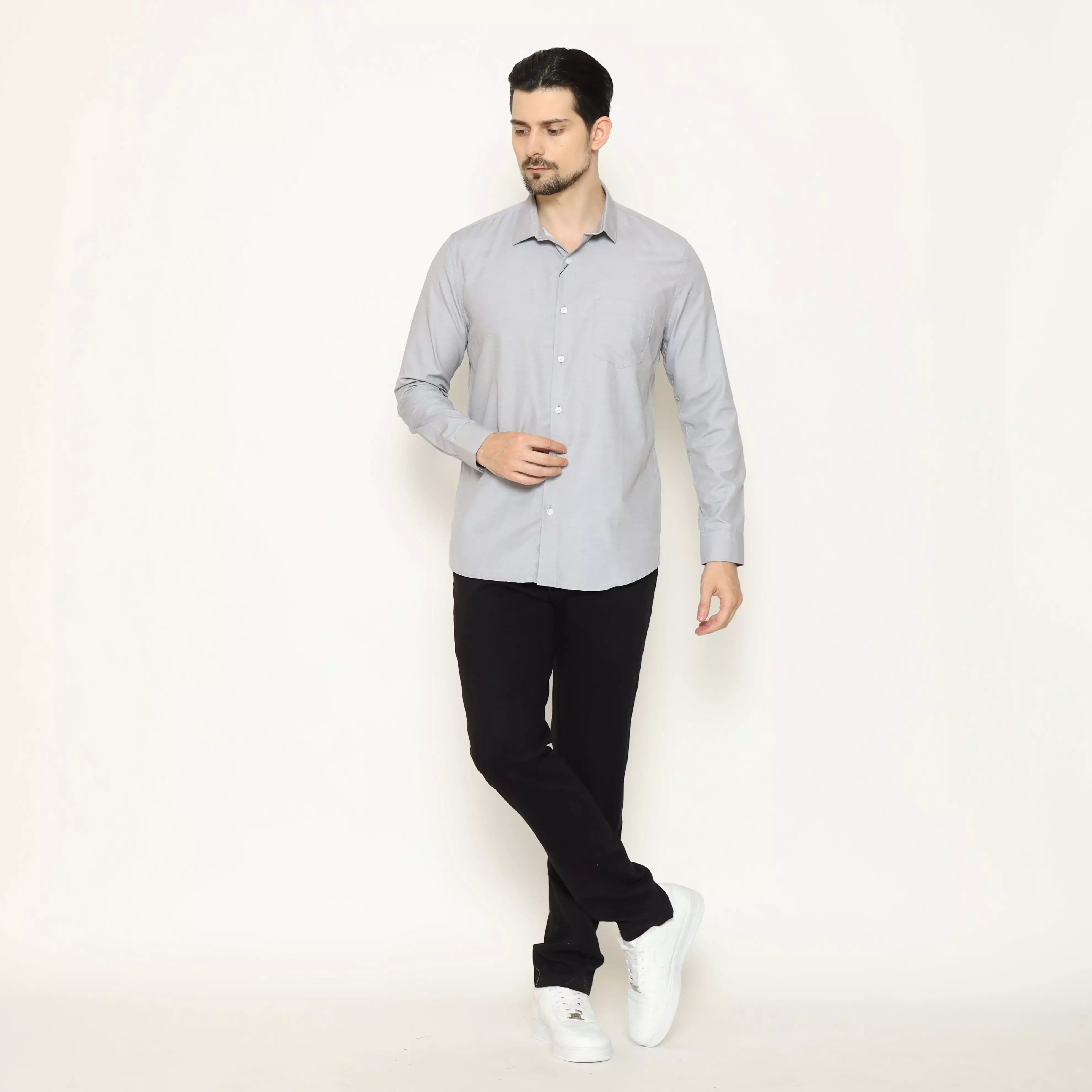 MAGINOT Kemeja Pria Basic Stripe Panjang LIGHT GREY
