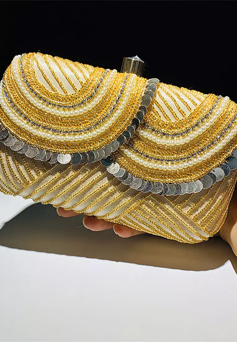 Vintage La Regale Silver Beaded Sequin Evening Bag Top Handle Purse