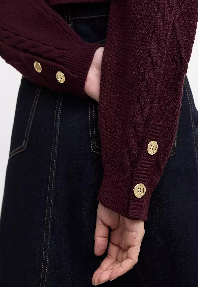 Buttoned Cable Knit Cardigan