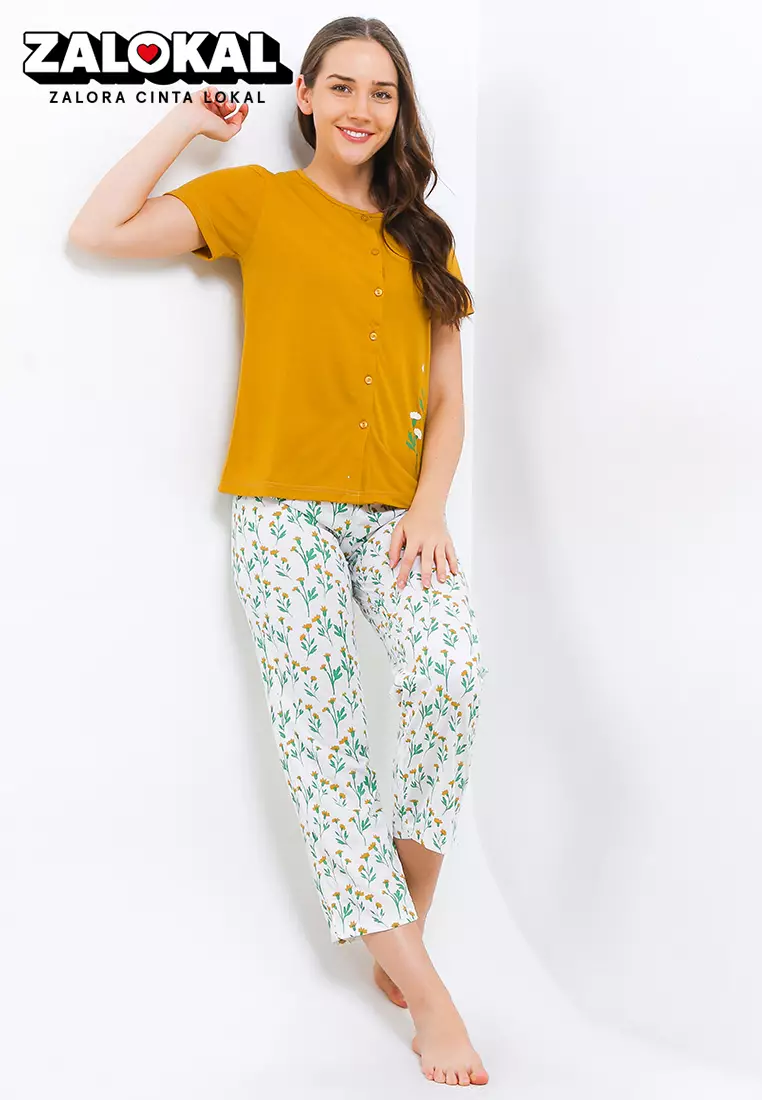 Pyjama Baju Tidur Short Sleeve Long Pants Sleepwear