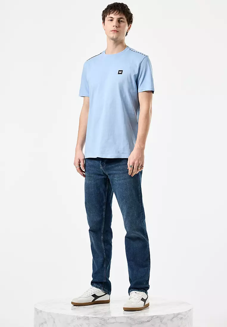 MENS SEA MARINE/MID HOUSE CHECK MANUEL TEE WITH CHECK PIPING