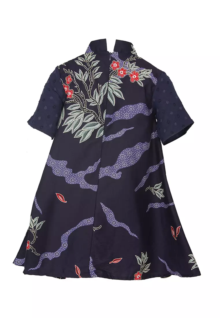 Baju Anak Perempuan Ignasia 4Th-12Th Dress Batik Anak Navy Lengan Pendek