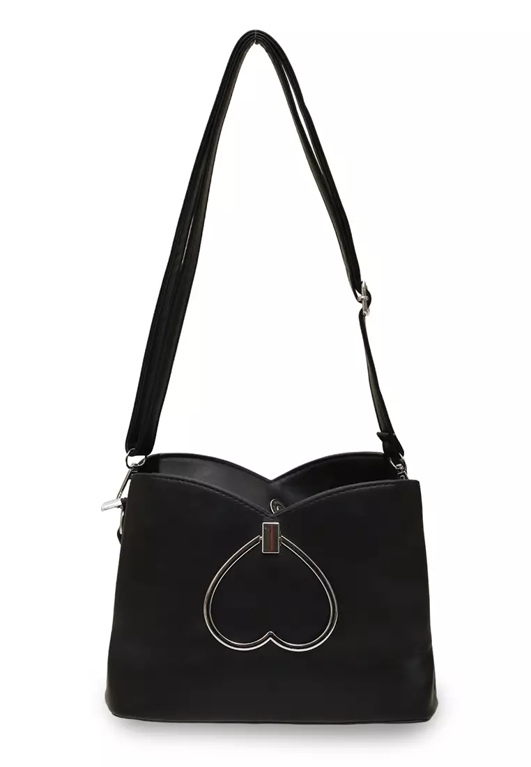 Eilaria Tas Selempang Wanita Love Design Sling Bag Large Compartment Material Leather ORIGINAL - Black