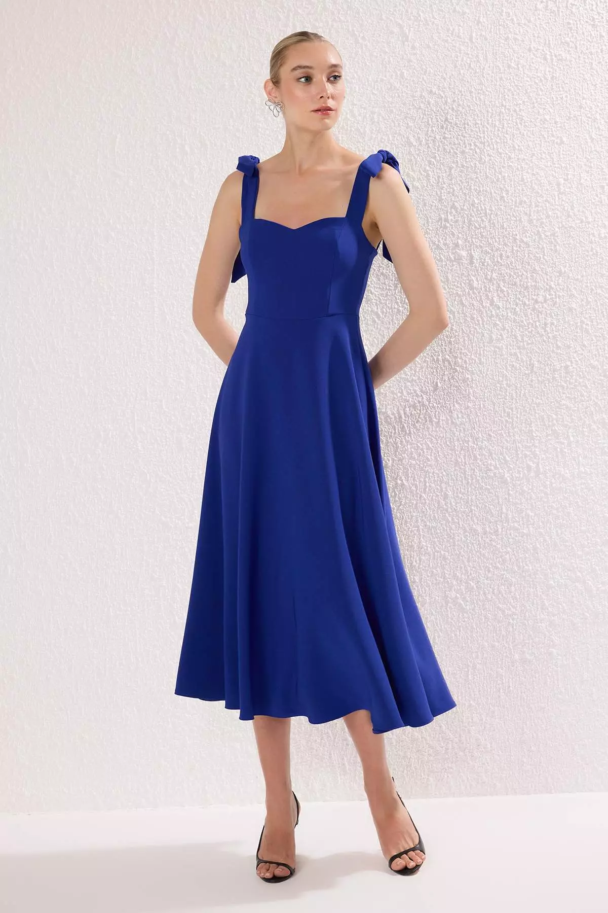 Saks A Line Strap Binding Detailed Midi Stylish Evening Dress