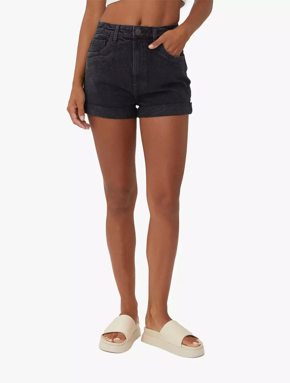 High Rise Classic Stretch Denim Short - Graphite Black